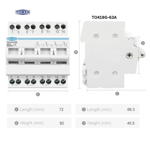 TOMZN TO419G 4P 63A MTS Dual Power Interlock Circuit Breaker