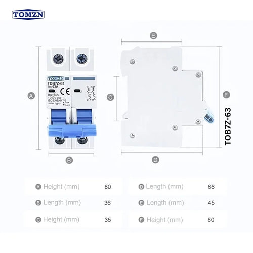 TOMZN TOB7Z-63 | 2P DC 1000V Circuit Breaker