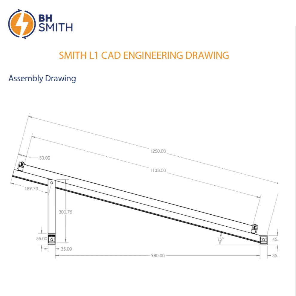 bhs aluminium smith l1 solar structure with clamps for single solar panel