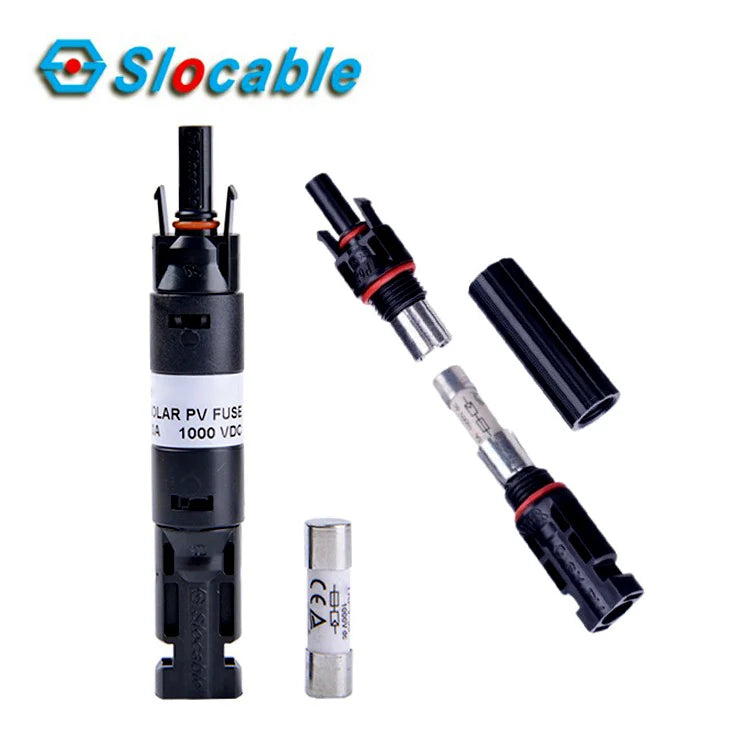 slocable 1000v dc inline mc4 fuse connector with buitin 25a replaceable fuse