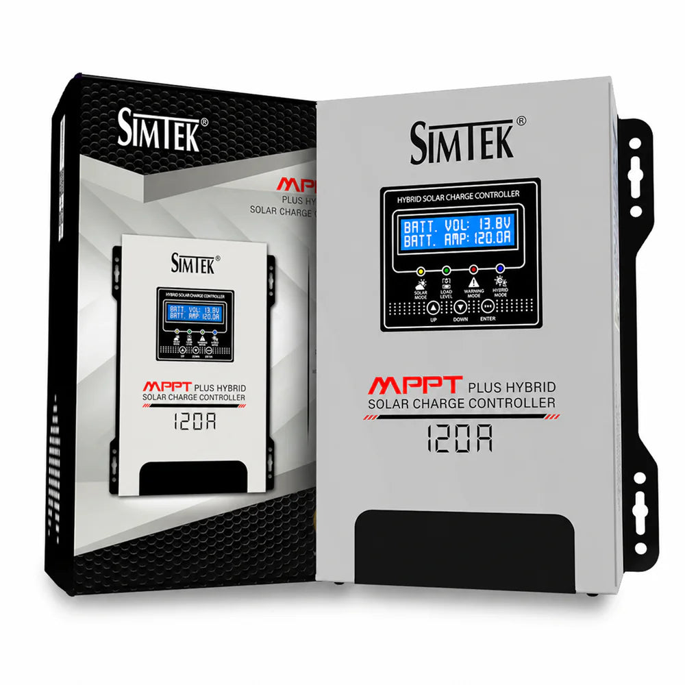 simtek mppt plus hybrid solar charge controller 170v 120a 12v/24v dual lcd