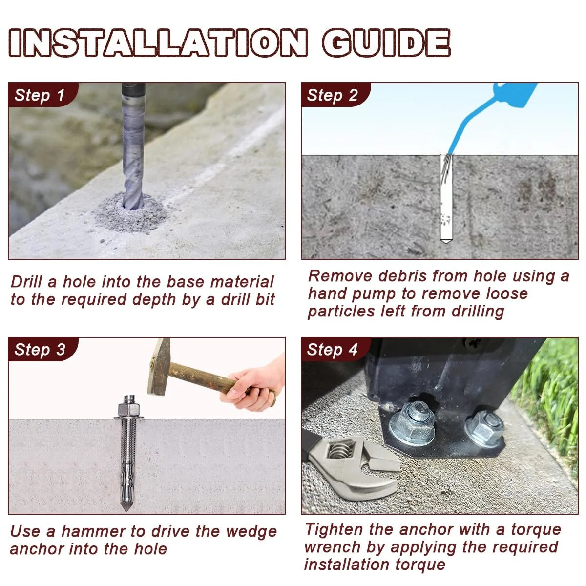 stainless steel wedge anchor with nut and flat washer